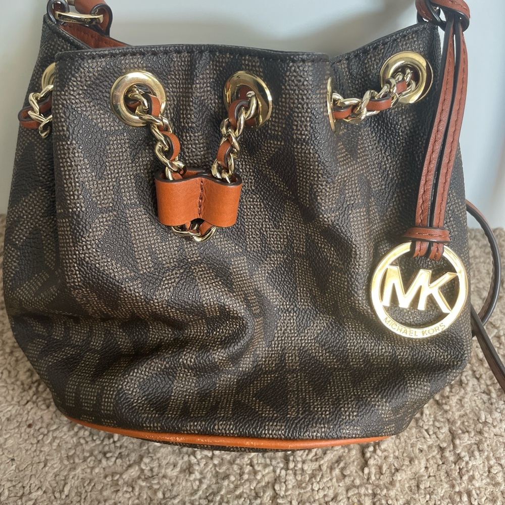 Michael Kors Brown and Gold Shoulder Bag with Monogram